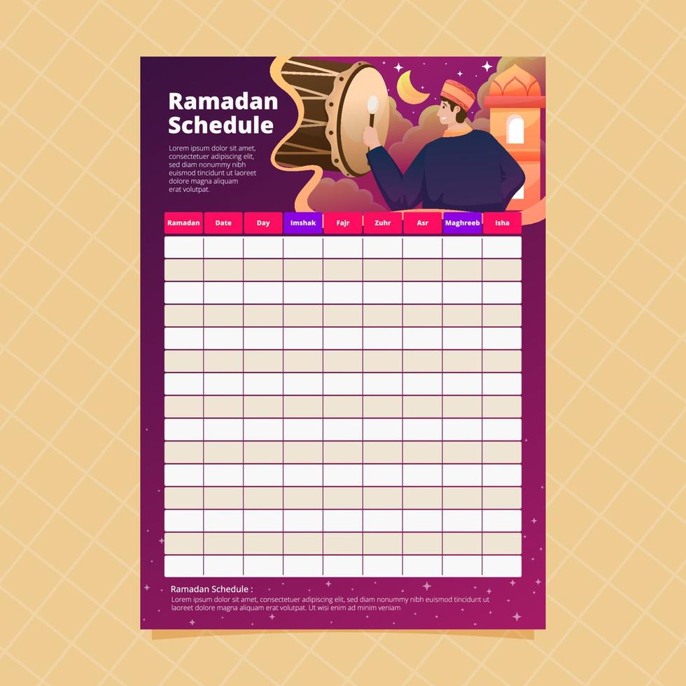 Ramadan Imsakia Schedule Table Page vector