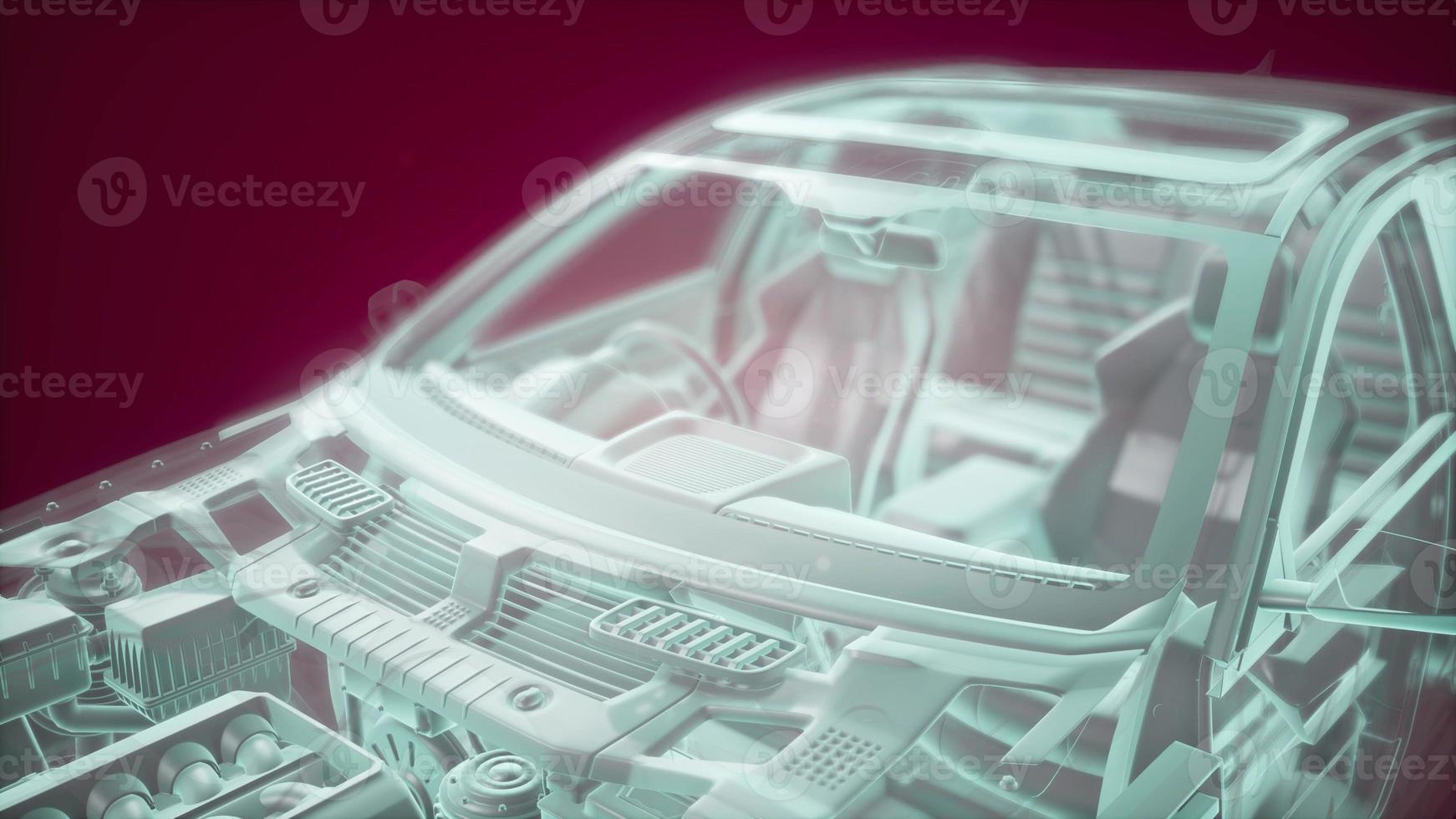 Holographic animation of 3D wireframe car model with engine photo