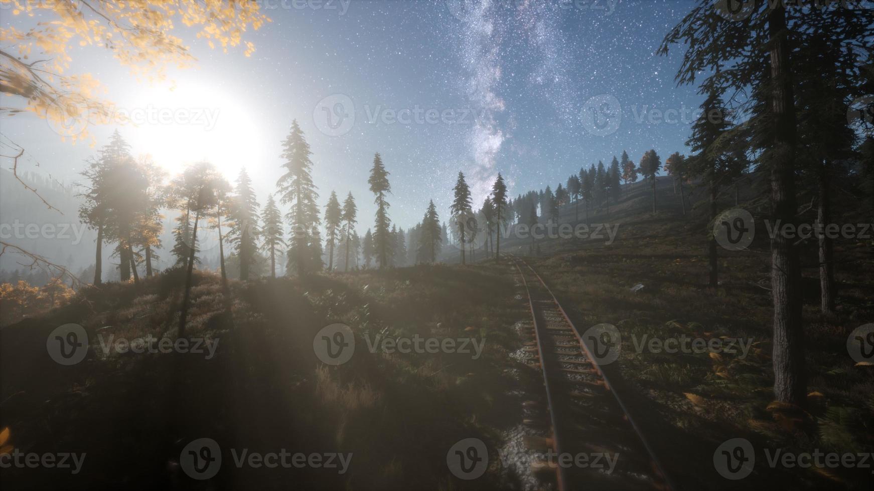 The milky way above the railway and forest photo