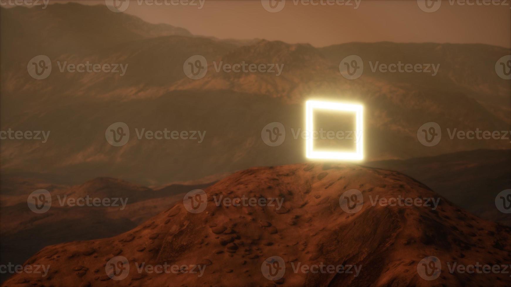 Neon Portal on Mars Planet Surface With Dust Blowing photo