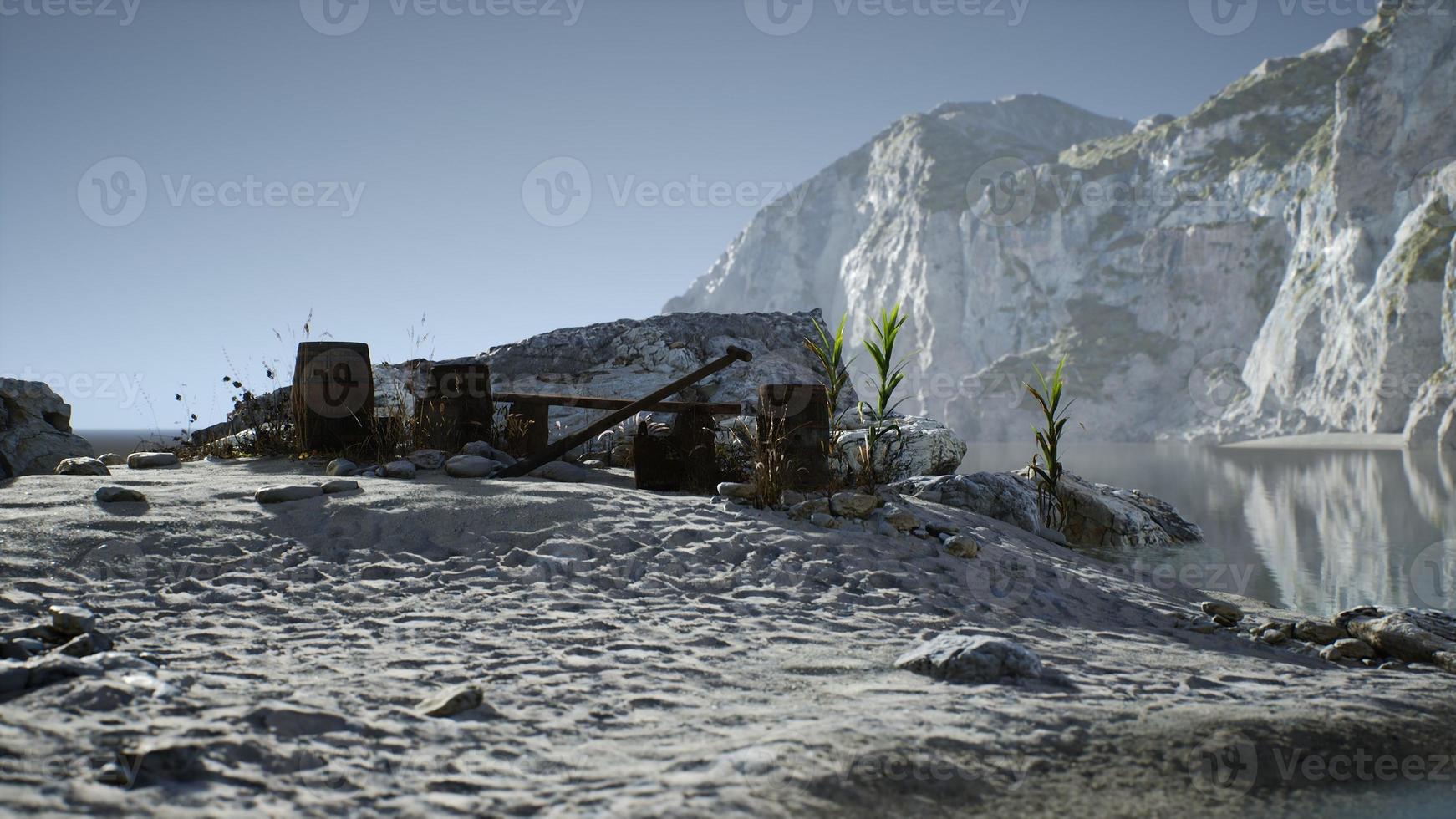 wooden barrels with sea fish at the sand beach 5805440 Stock Photo at