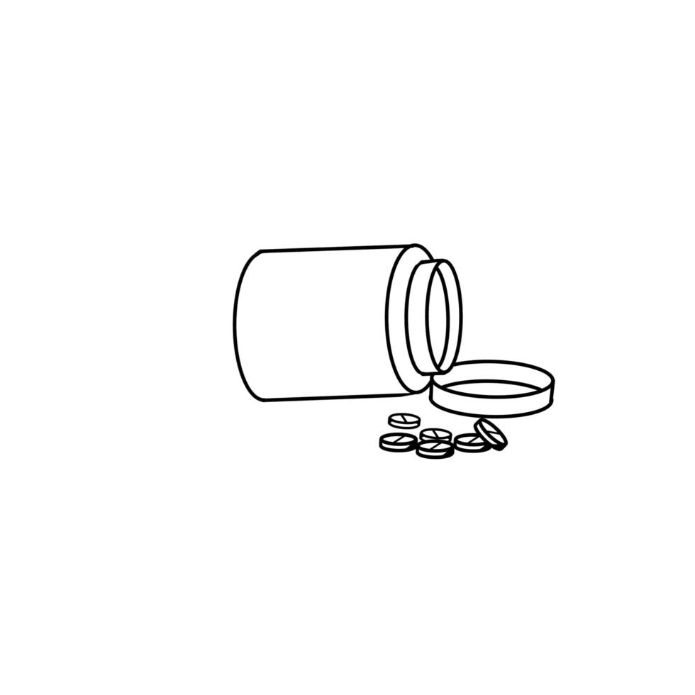 Outline jar of pills and granules on a white background. Vector Doodle illustrations.