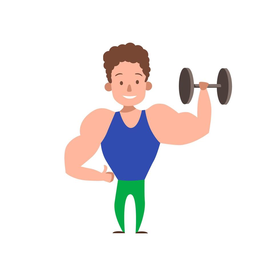 A man does a dumbbell deadlift in two steps, a male athlete does a sport for a toned body, training vector illustration isolated on a white background