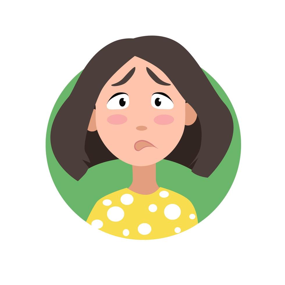 Female user profile. Avatar is a woman. A character for a screen saver with emotions. Vector illustration on a white isolated background.