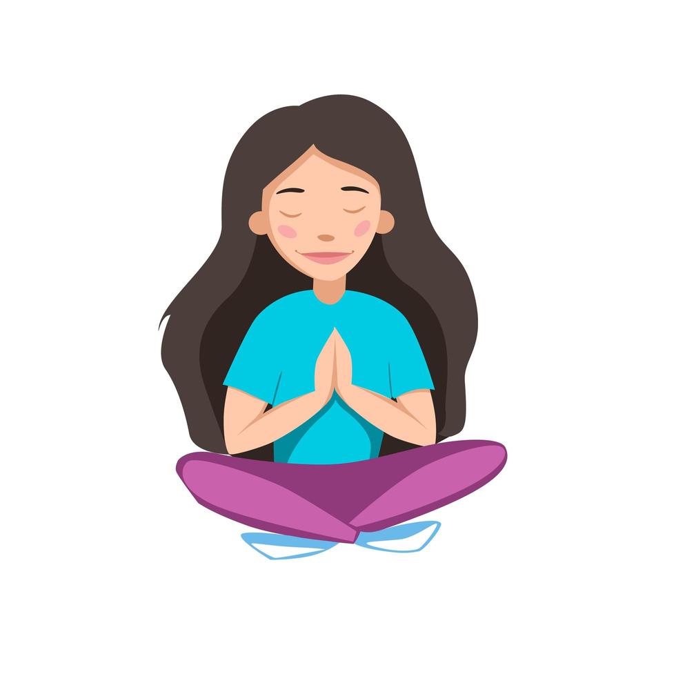 The girl is meditating in the Lotus position. Flat vector illustration on a white isolated background. Image for sports centers and banners.