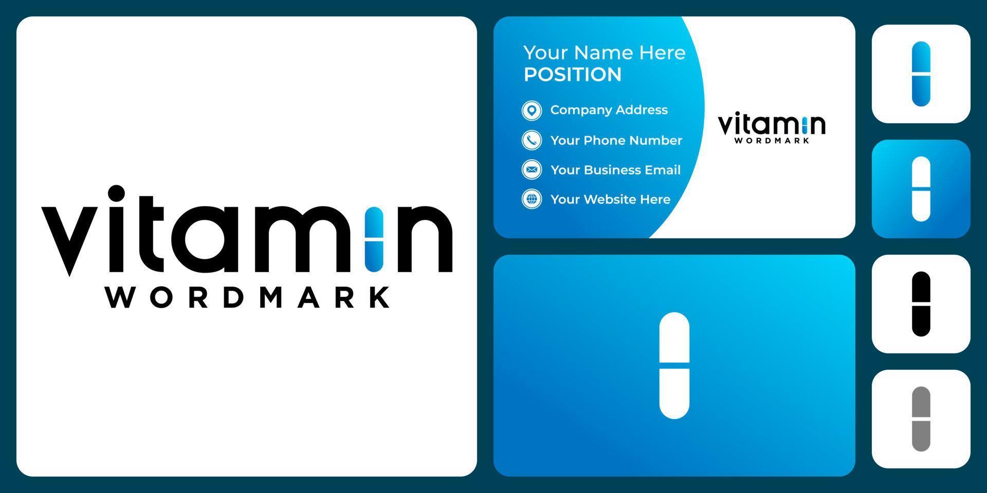 Vitamin wordmark logo design with business card template. vector