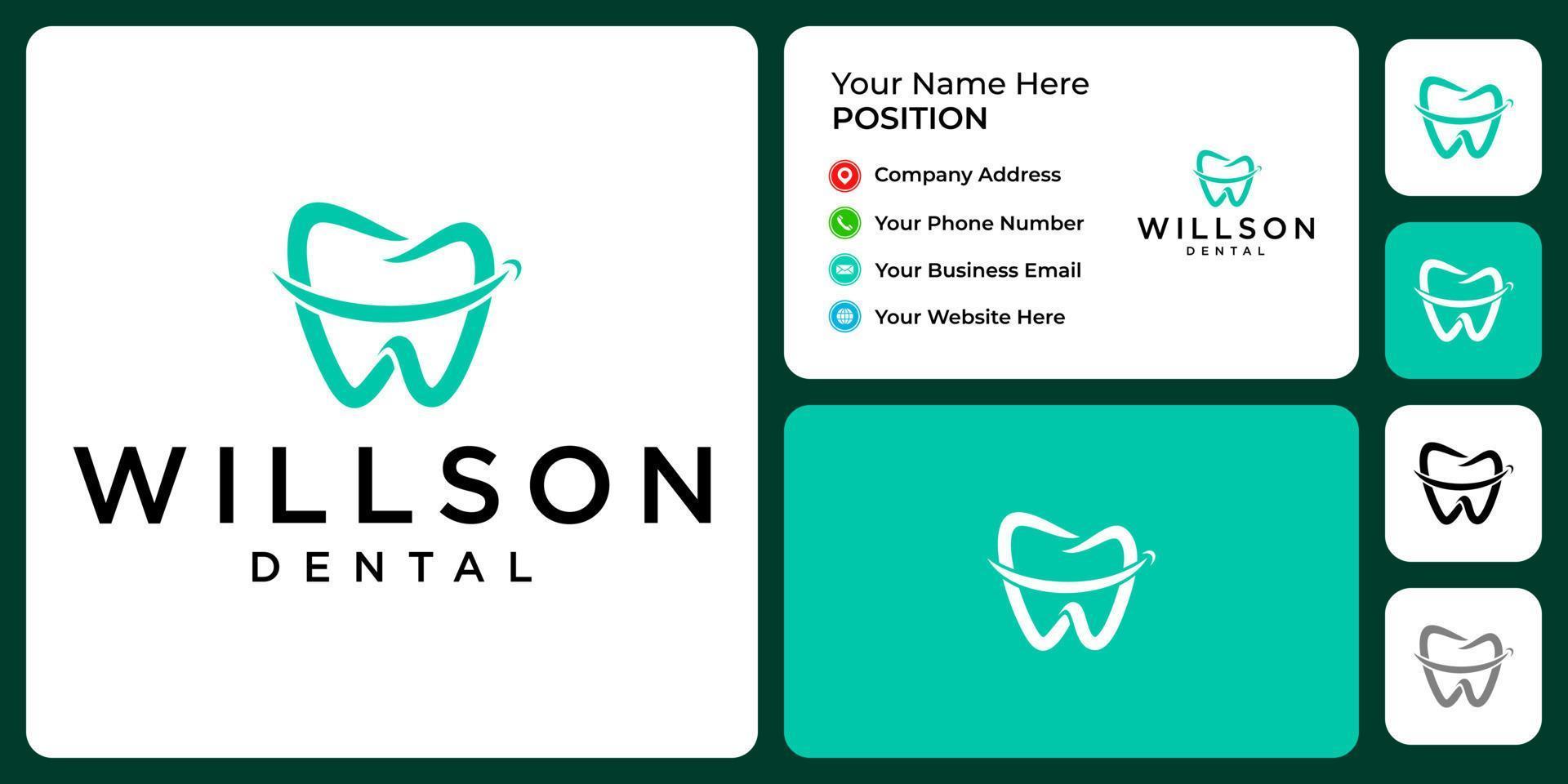 diseño de logotipo dental con monograma de letra w con plantilla de tarjeta de visita. vector