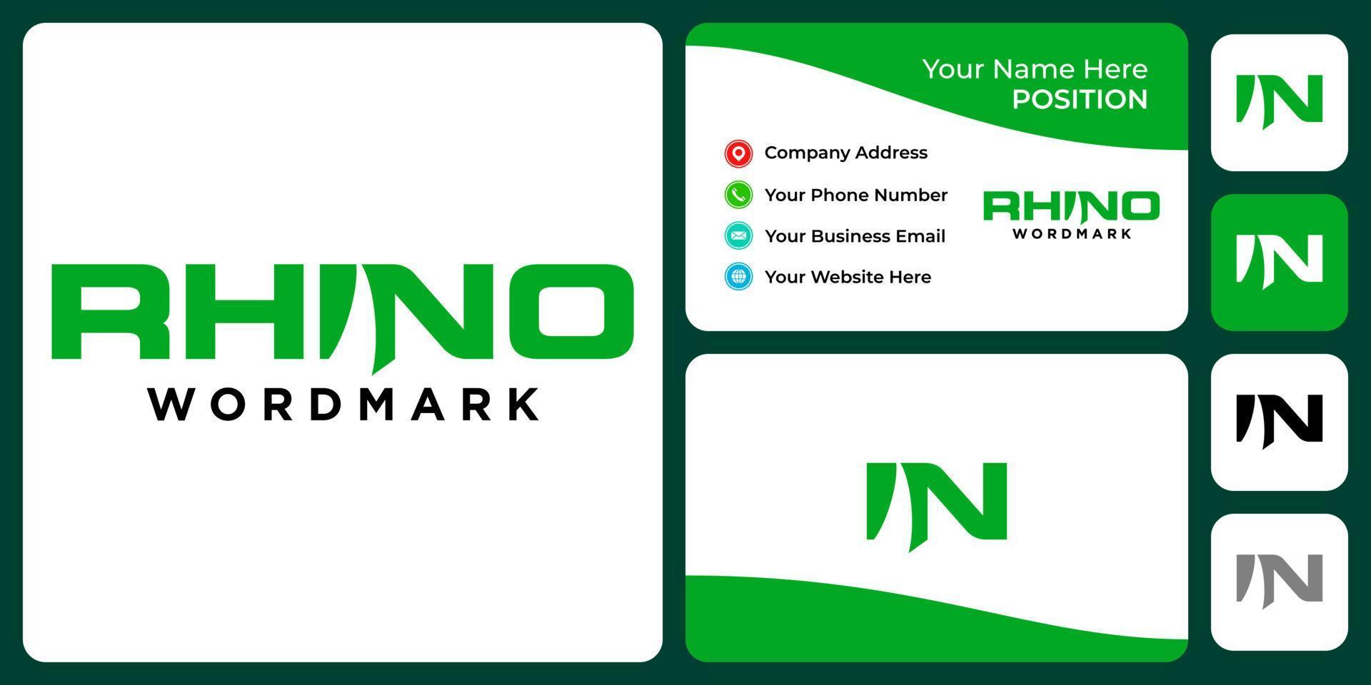 Rhino animal wordmark logo design with business card template. vector