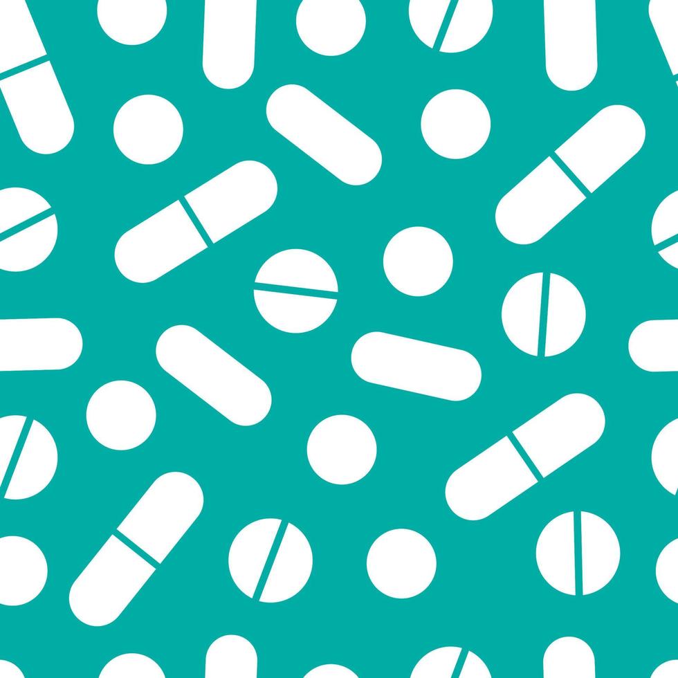 Seamless pattern of tablets and pills.Simple flat style.Medicines, pharmaceutical,pharmacy, treatment, vitamins, supplements.Vector stock illustration vector