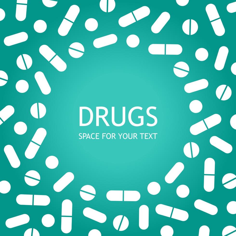 Frame of tablets and pills.Simple flat style.Medicines, pharmaceutical,pharmacy, treatment, vitamins, supplements.Vector stock illustration vector