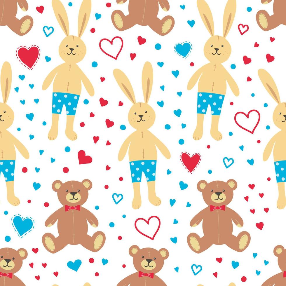 Seamless pattern rabbits and bears on white background vector