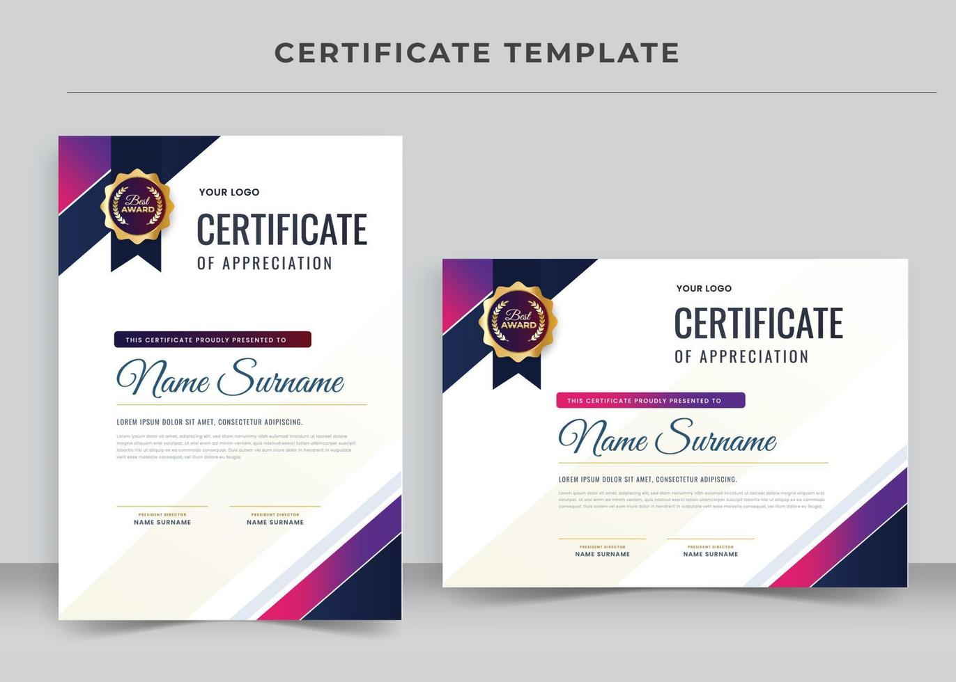 Certificate of Appreciation template, Certificate of achievement, awards diploma vector
