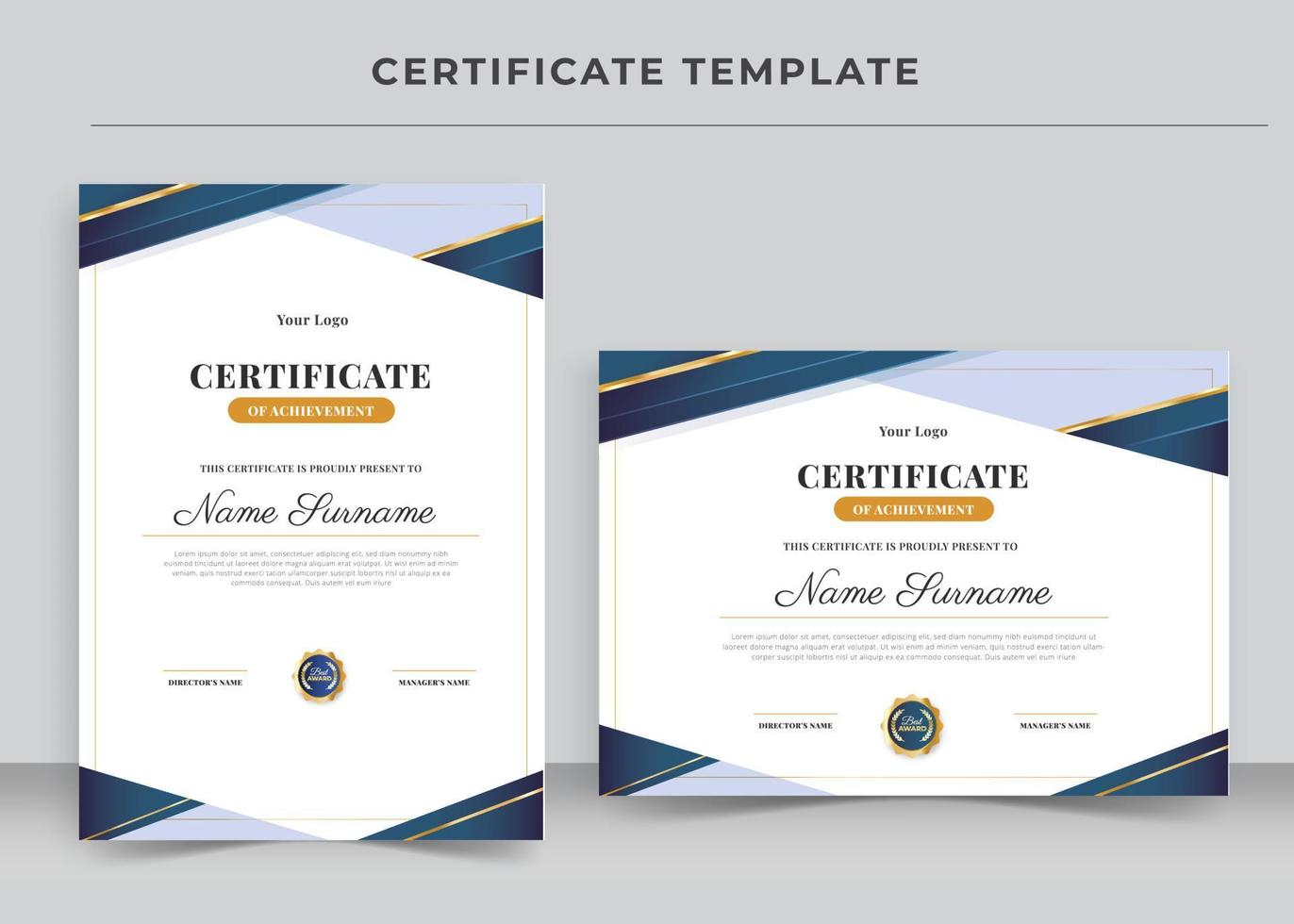 plantilla de certificado de reconocimiento, certificado de logro, diploma de premios vector