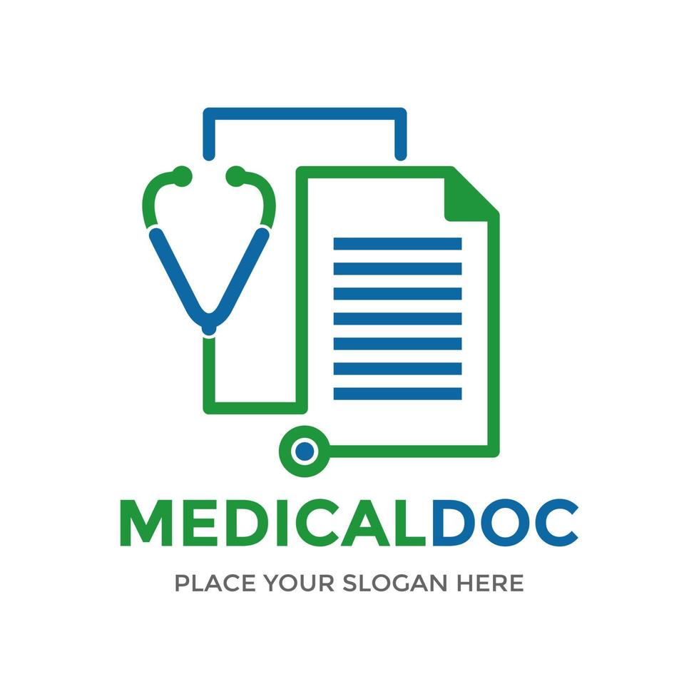 Medical document vector logo template. This design use sheet and stethoscope symbol. Suitable for health.
