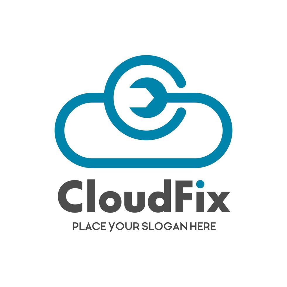 Cloud fix vector logo template. This design use wrench symbol. Suitable for technology.