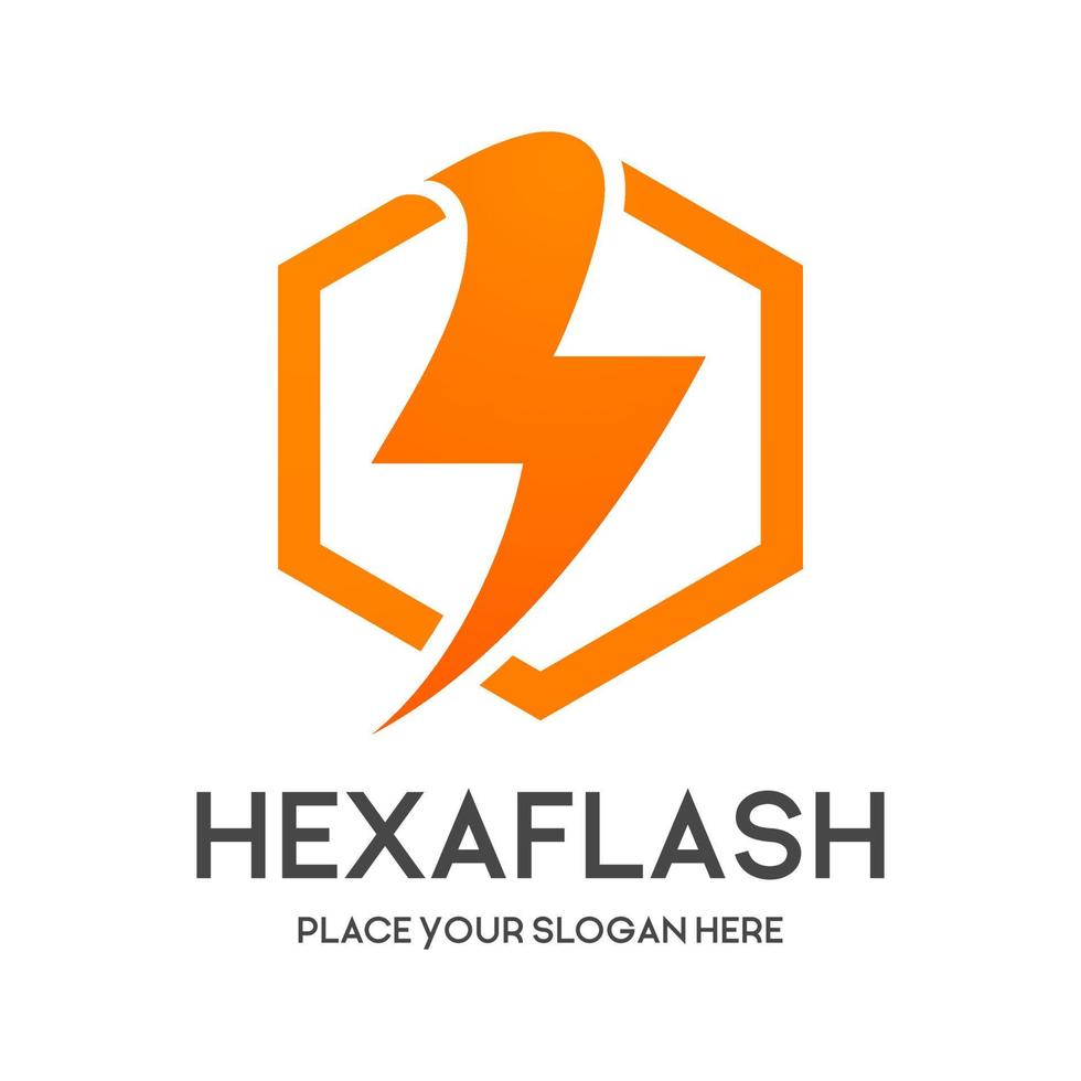 Hexagonal flash vector logo template. This design use thunder symbol. Suitable for industrial.