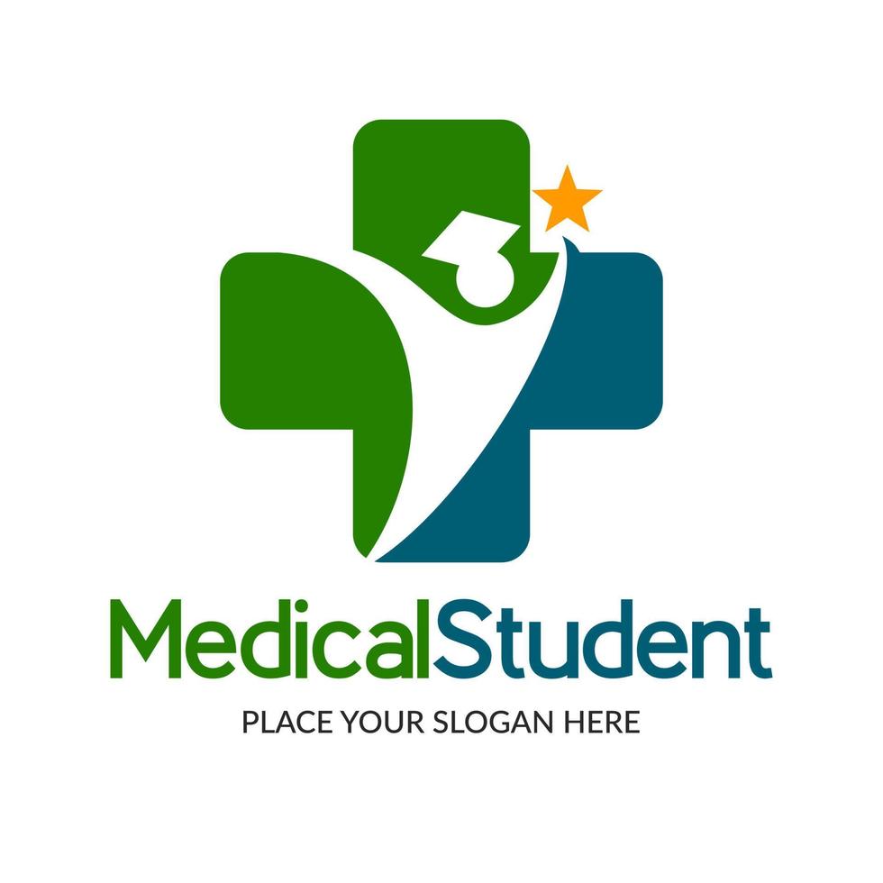 Plantilla de logotipo de vector de estudiante de medicina. Este diseño utiliza el símbolo de sombrero. adecuado para la educación.