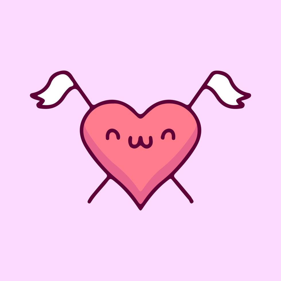 Kawaii heart and crossed flags, illustration for t-shirt, poster, sticker, or apparel merchandise. With cartoon style. vector