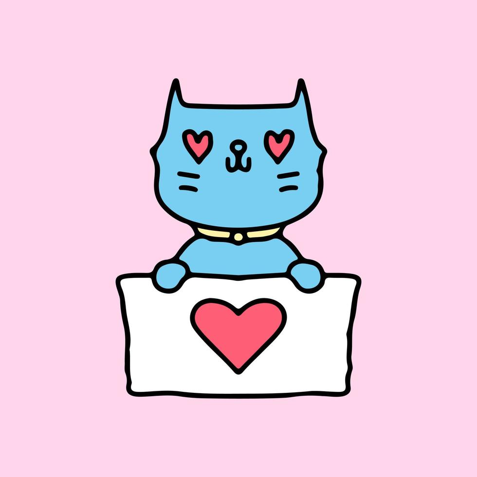 linda mascota de gato con cartel de amor. ilustración para pegatina y camiseta. vector