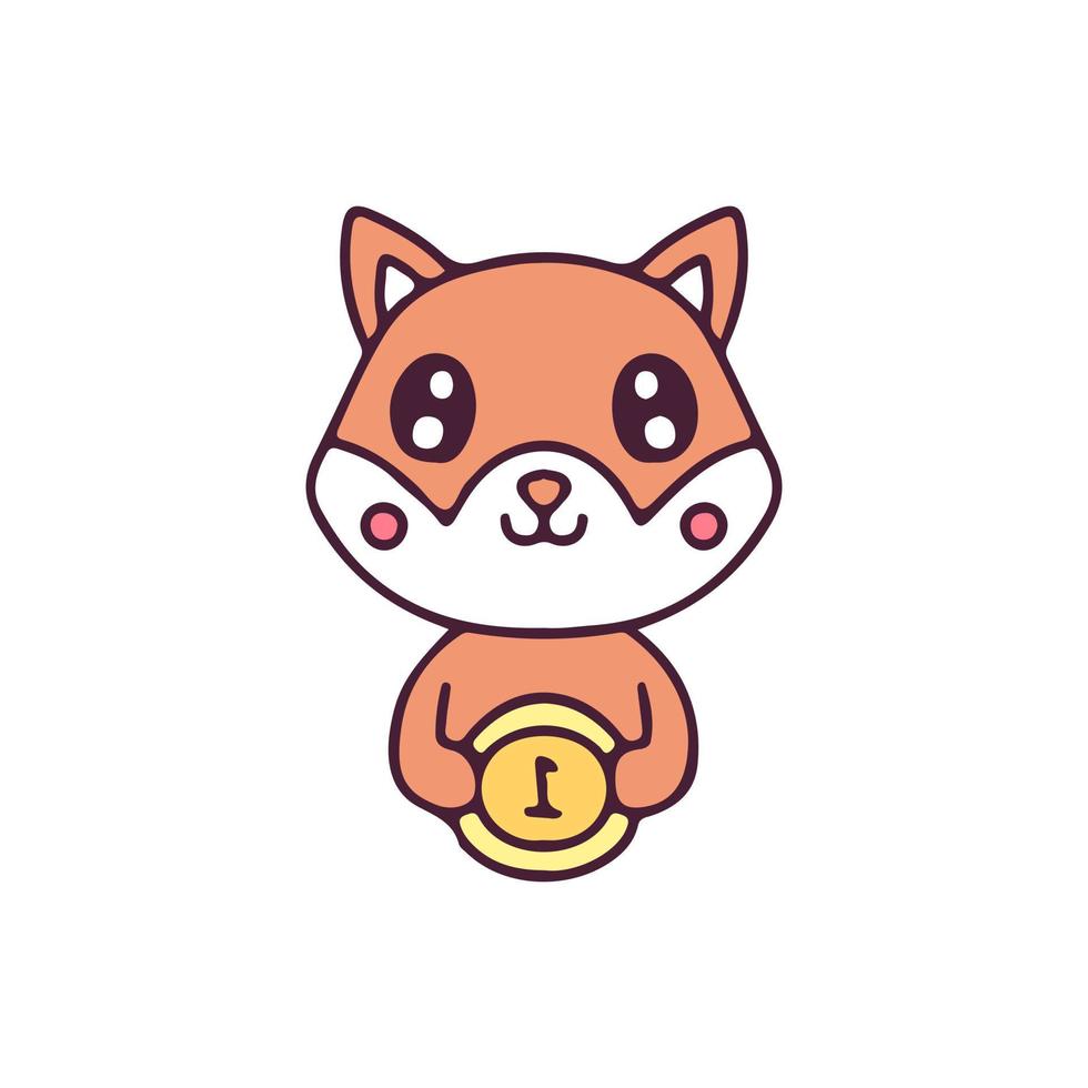 Cute shiba inu holding coin mascot character. Illustration for sticker and t shirt. vector