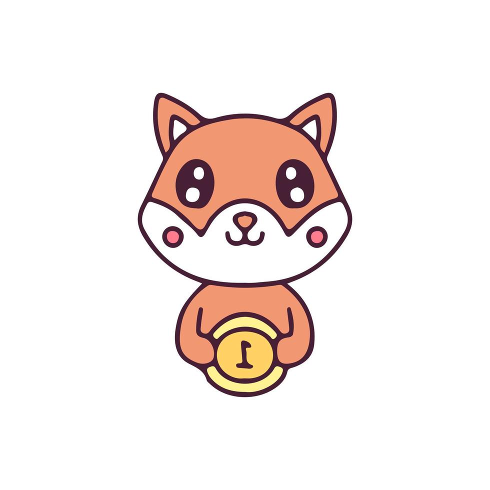 Cute shiba inu holding coin mascot character. Illustration for sticker and t shirt. vector