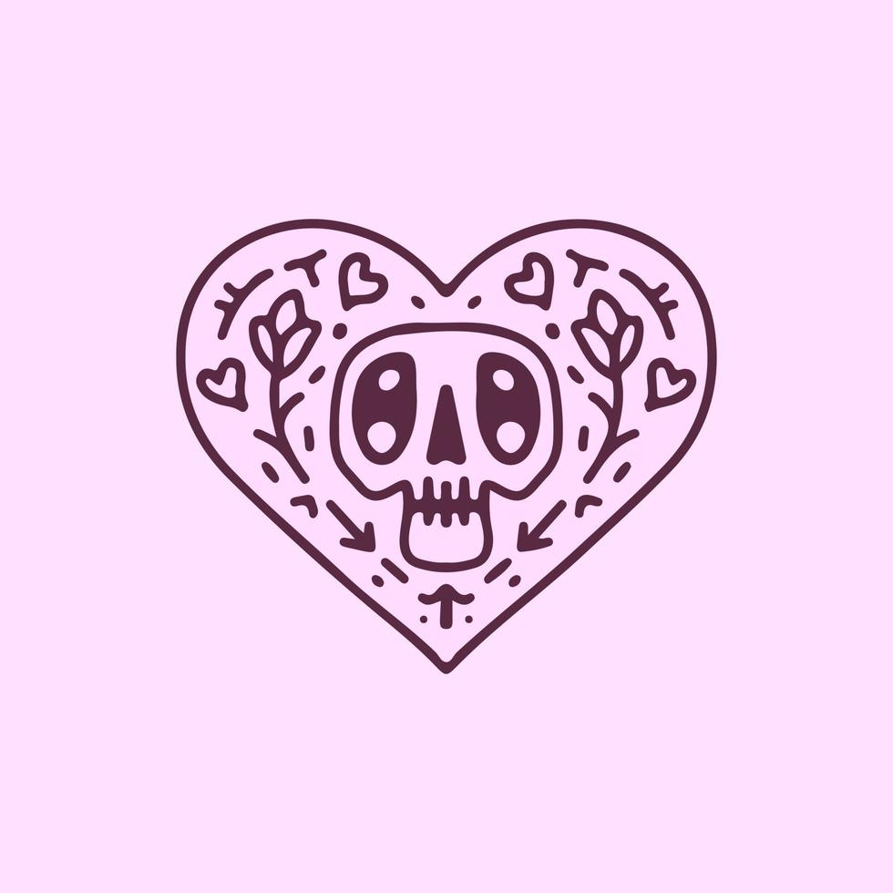 Skull  flowers and heart, illustration for t-shirt, poster, sticker, or apparel merchandise. With hipster style. vector