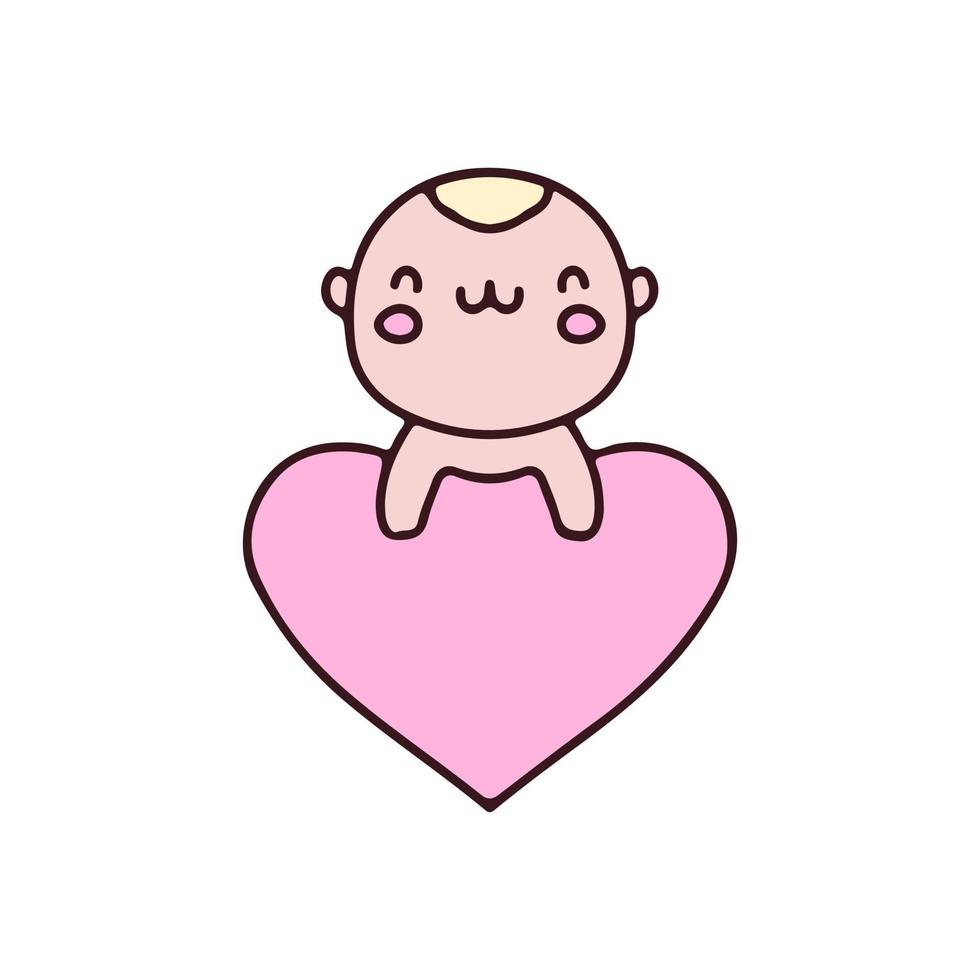 Cute baby mascot character with big love. Illustration for sticker and t shirt. vector