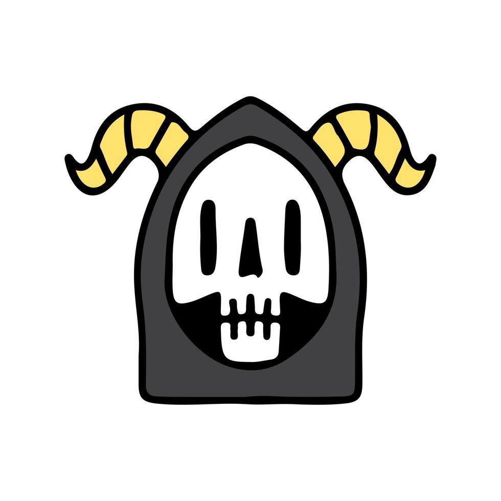 Grim reaper skull head with devil horn, illustration for t-shirt, poster, sticker, or apparel merchandise. With cartoon style. vector