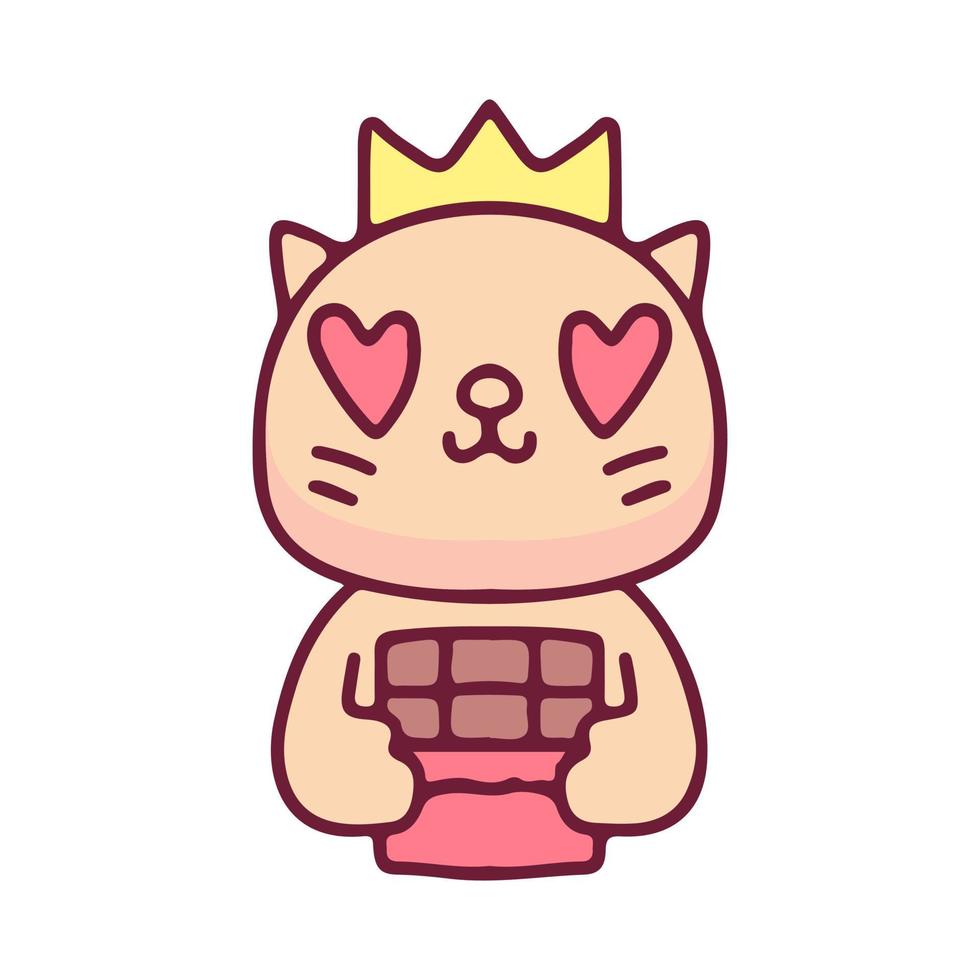 King cat holding chocolate illustration. Vector graphics for t-shirt prints and other uses.