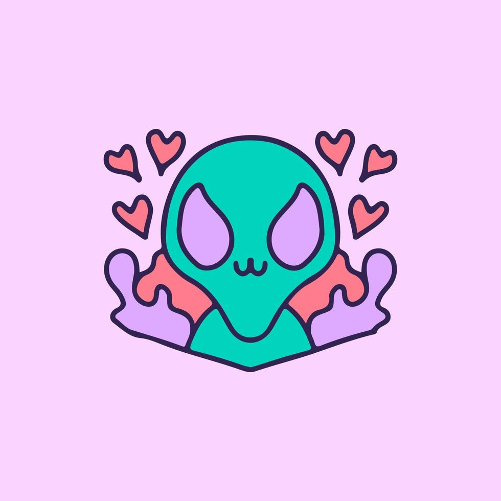 Cute alien with valentine concept, illustration for t-shirt, poster, sticker, or apparel merchandise. With cartoon style. vector