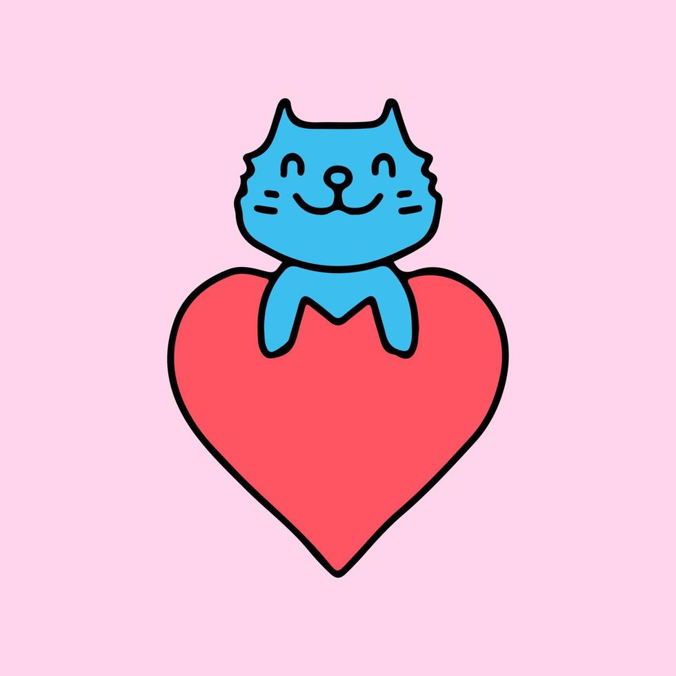 personaje de mascota de gato kawaii con gran corazón. ilustración para pegatina y camiseta. vector