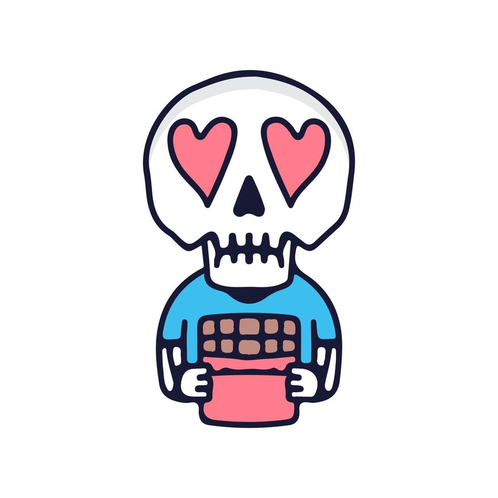 Lovely skull holding chocolate illustration. Vector graphics for t-shirt prints and other uses.