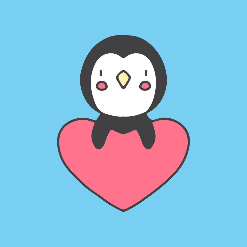 Cute penguin mascot character holding love. Illustration for sticker and t shirt. vector