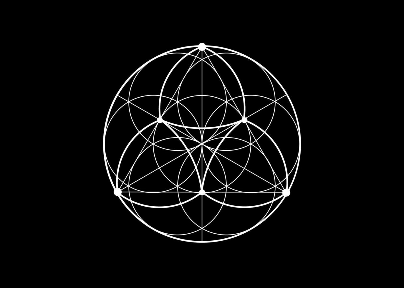 Seed Flower of life lotus icon, yantra mandala sacred geometry, tattoo symbol of harmony and balance. Mystical talisman, white lines vector isolated on black background