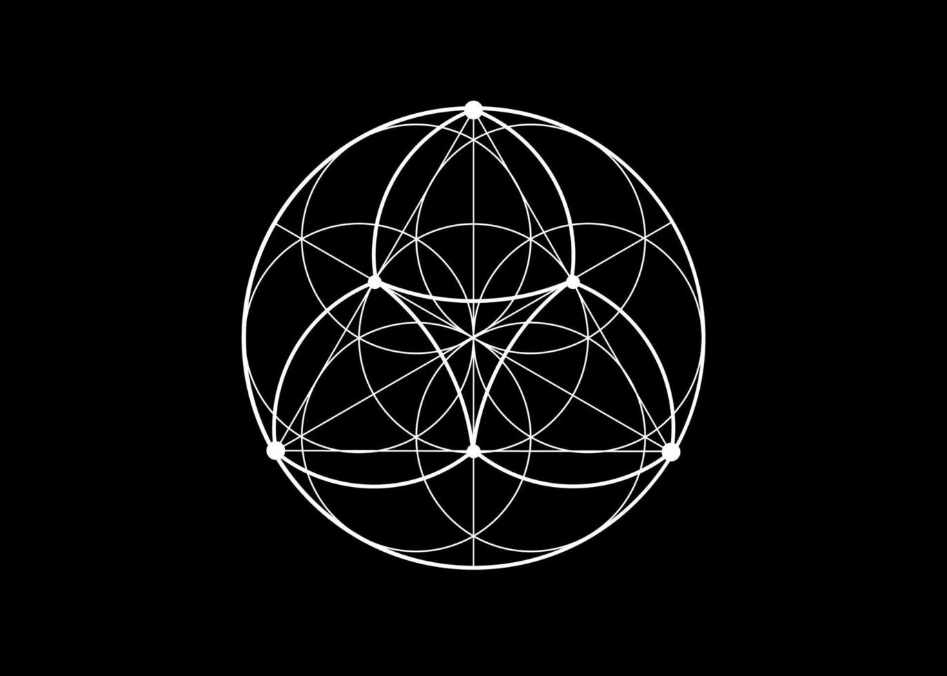 Seed Flower of life lotus icon, yantra mandala sacred geometry, tattoo symbol of harmony and balance. Mystical talisman, white lines vector isolated on black background