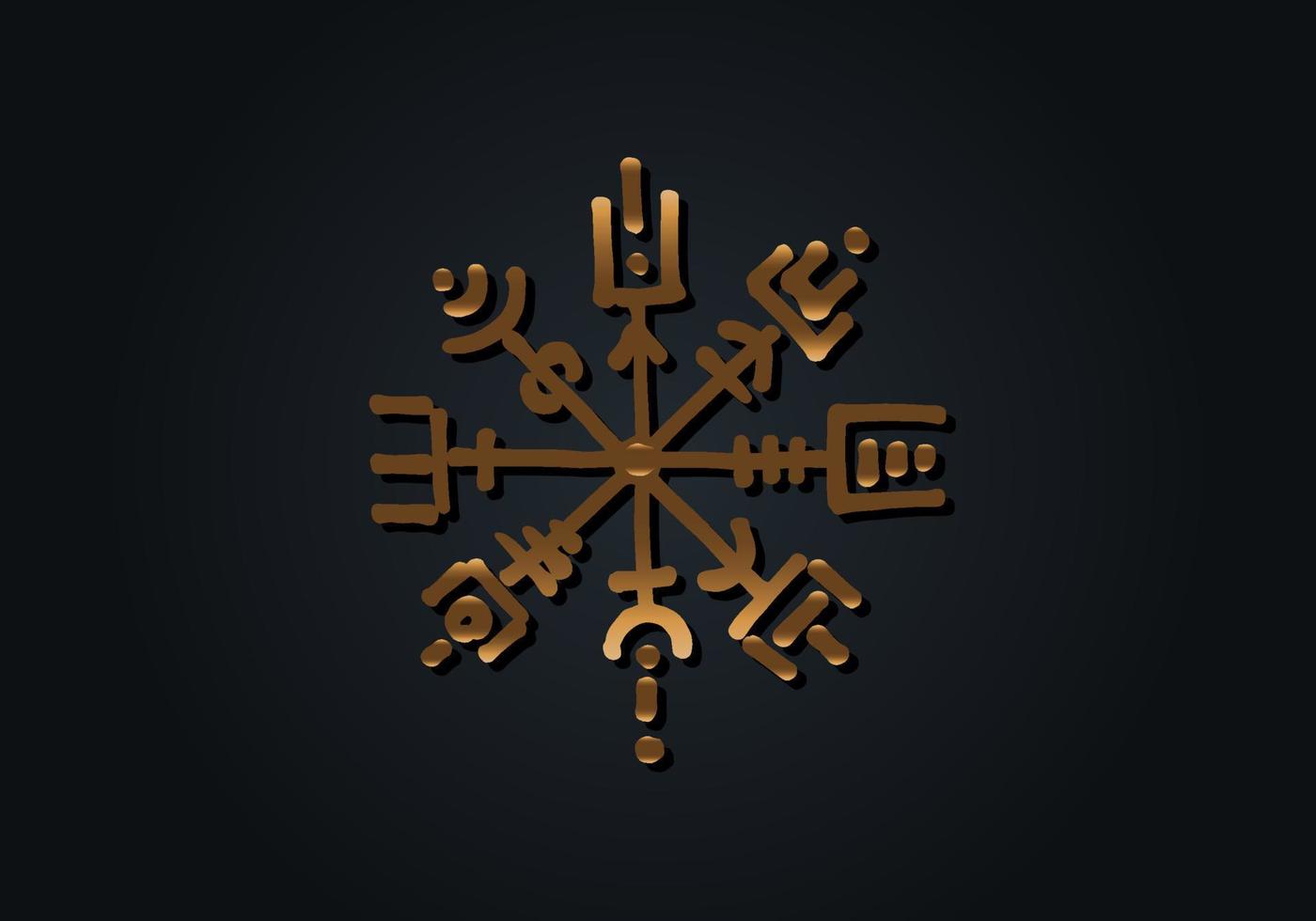 Magic ancient viking art deco, Gold Vegvisir navigation compass ancient. The Vikings used many symbols in accordance to Norse mythology,  widely used in Viking society. Logo icon Wiccan esoteric sign vector