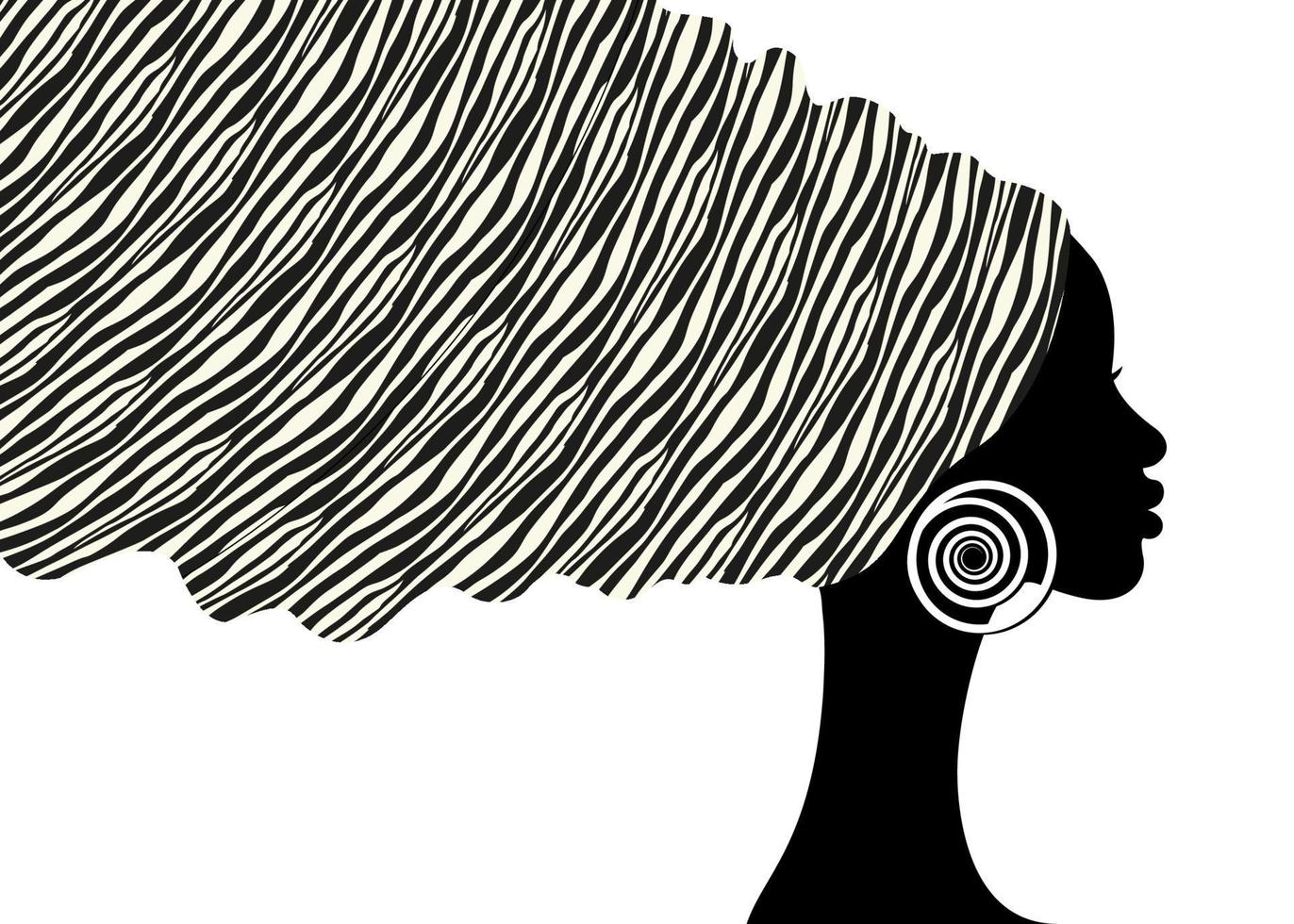 envoltura de cabeza de turbante de impresión animal de cebra africana, mujer de belleza de retrato en peinados afro, vestido de pelo de mujer negra de diseño de logotipo, plantilla étnica vectorial de África aislada en fondo blanco vector