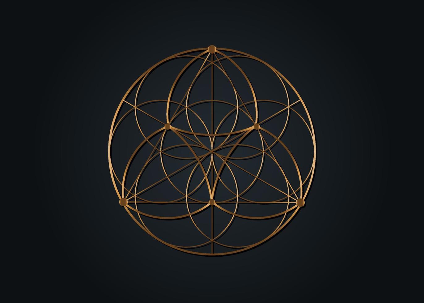 Seed Flower of life lotus icon, yantra mandala sacred geometry, golden symbol of harmony and balance. Mystical talisman, gold lines vector isolated on black background