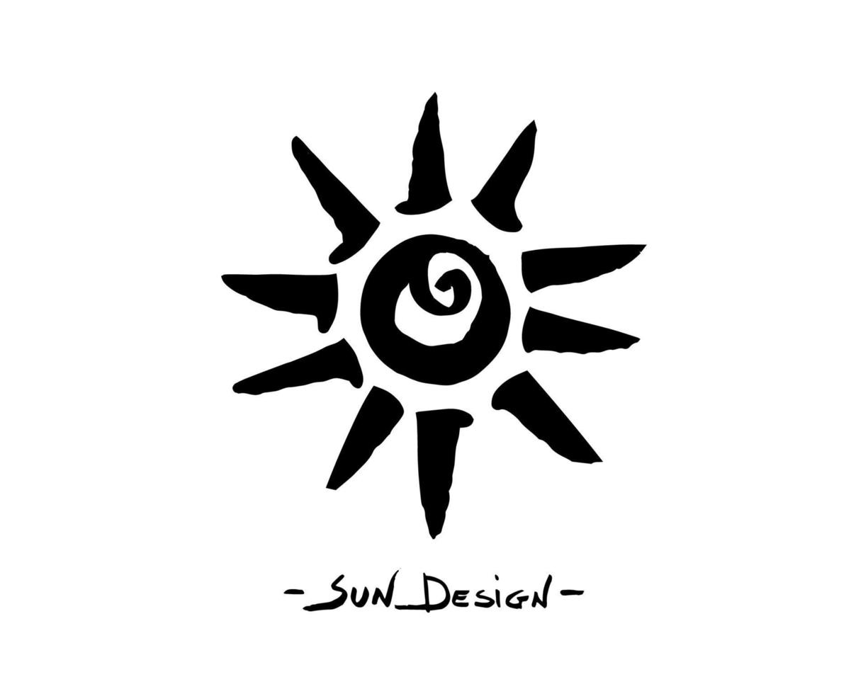 Black Tribal Sun Tattoo Sonnenrad Symbol sun wheel sign. Summer icon. The ancient European esoteric element. Logo Graphic element spiral shape. Vector stroke brush design isolated or white background