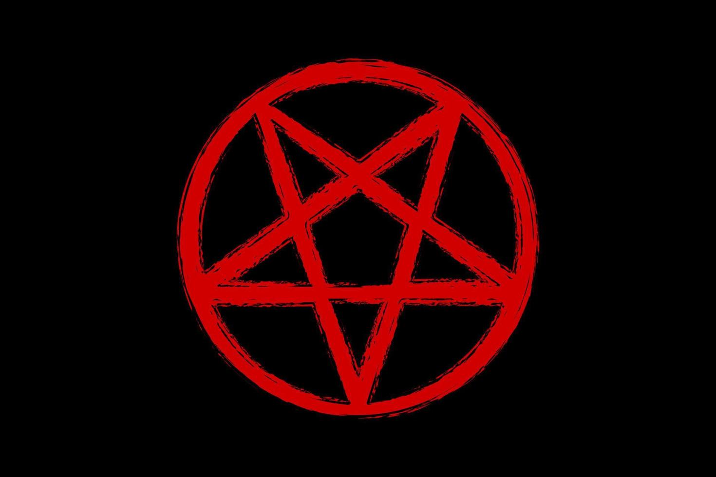 Pentagram Pentacle Wicca Star, red brush style, hand drawn tattoo satanic occult signs and mystic symbol, vector isolated on black background