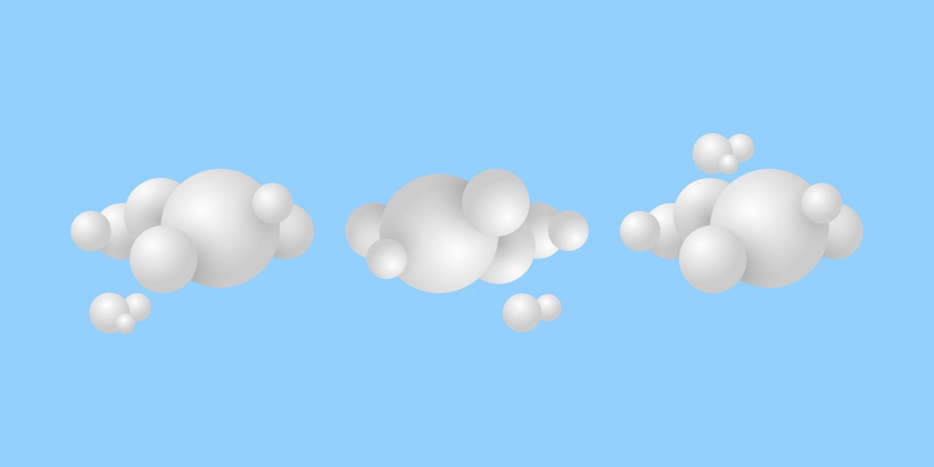 dibujos animados de nubes 3d blancas aisladas en un fondo azul vector