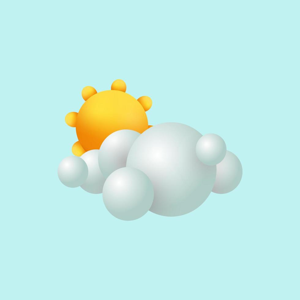 Sunny day and clouds cartoon illustration. Sun and cloud weather web icon vector