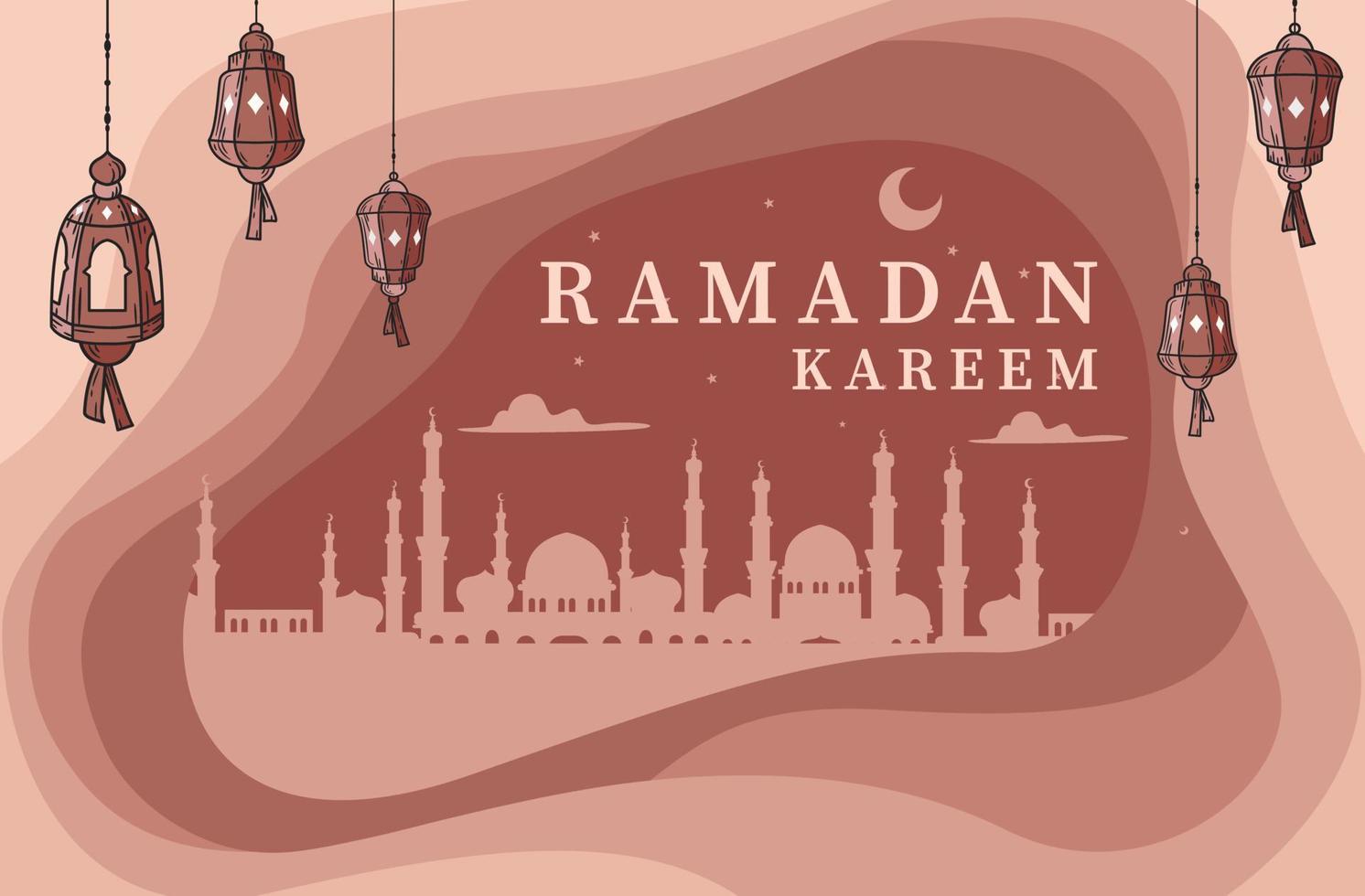 flat Eid mubarak vector banner with mosque background