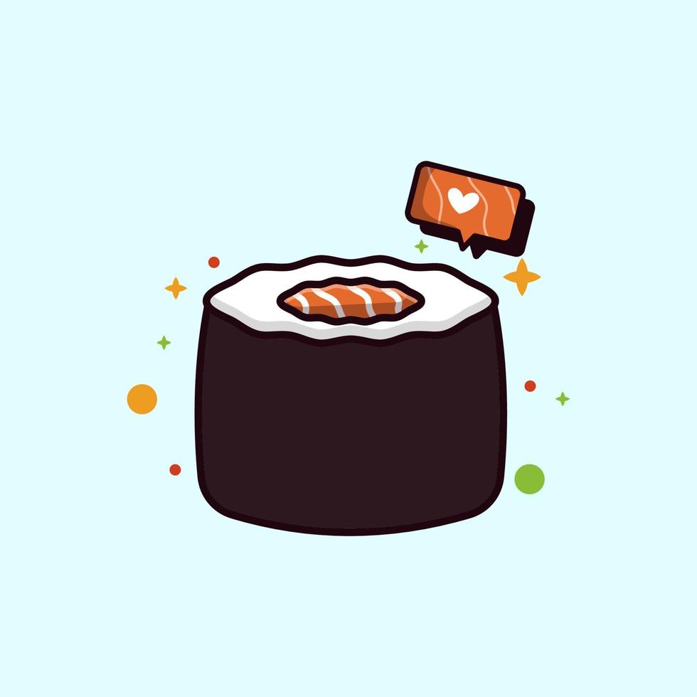 ilustración de sushi y signo de amor vector