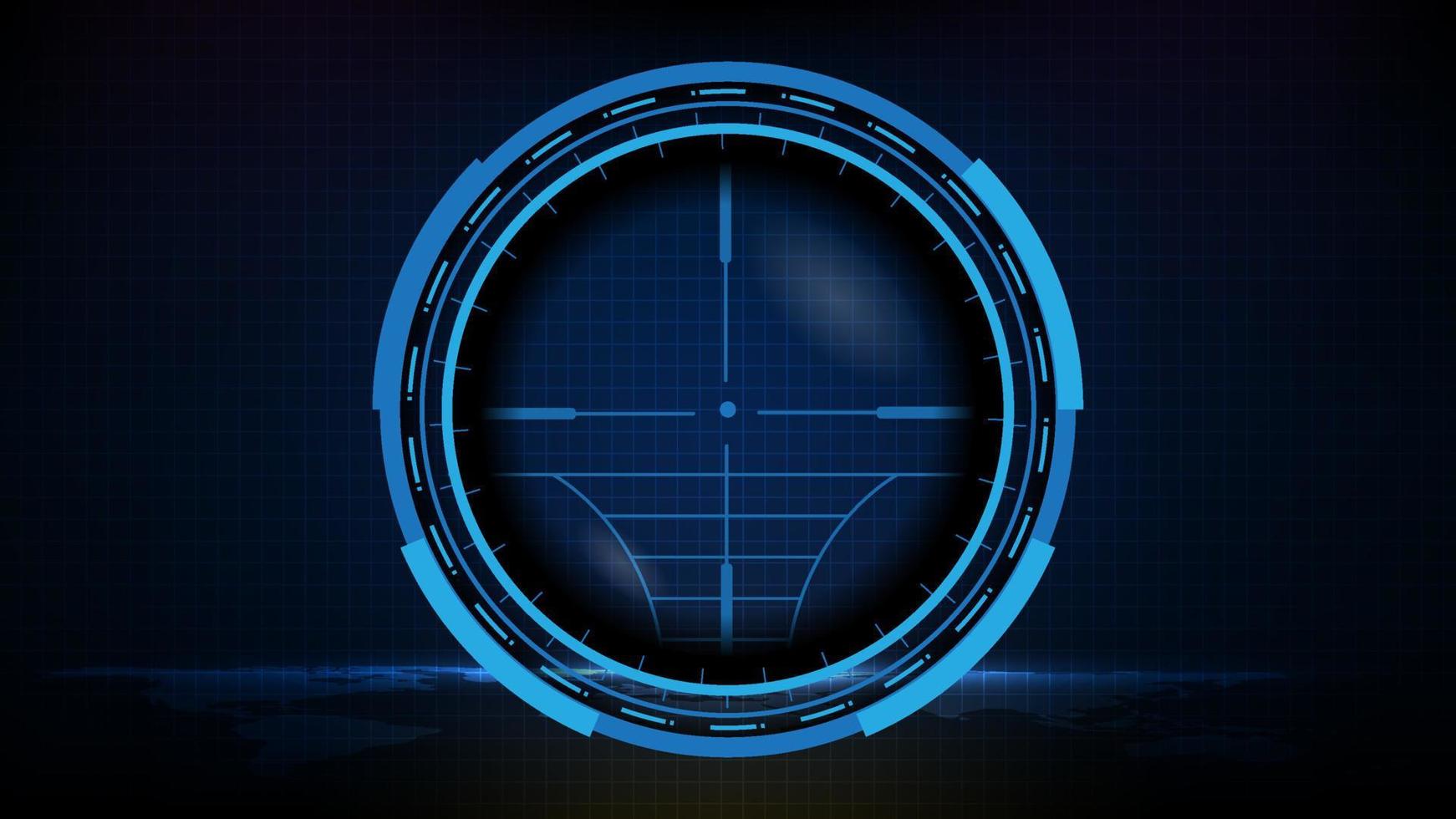 fondo futurista abstracto de tecnología azul vista de francotirador con marcas de medición ui hud pantalla francotirador arma de mayor alcance vector