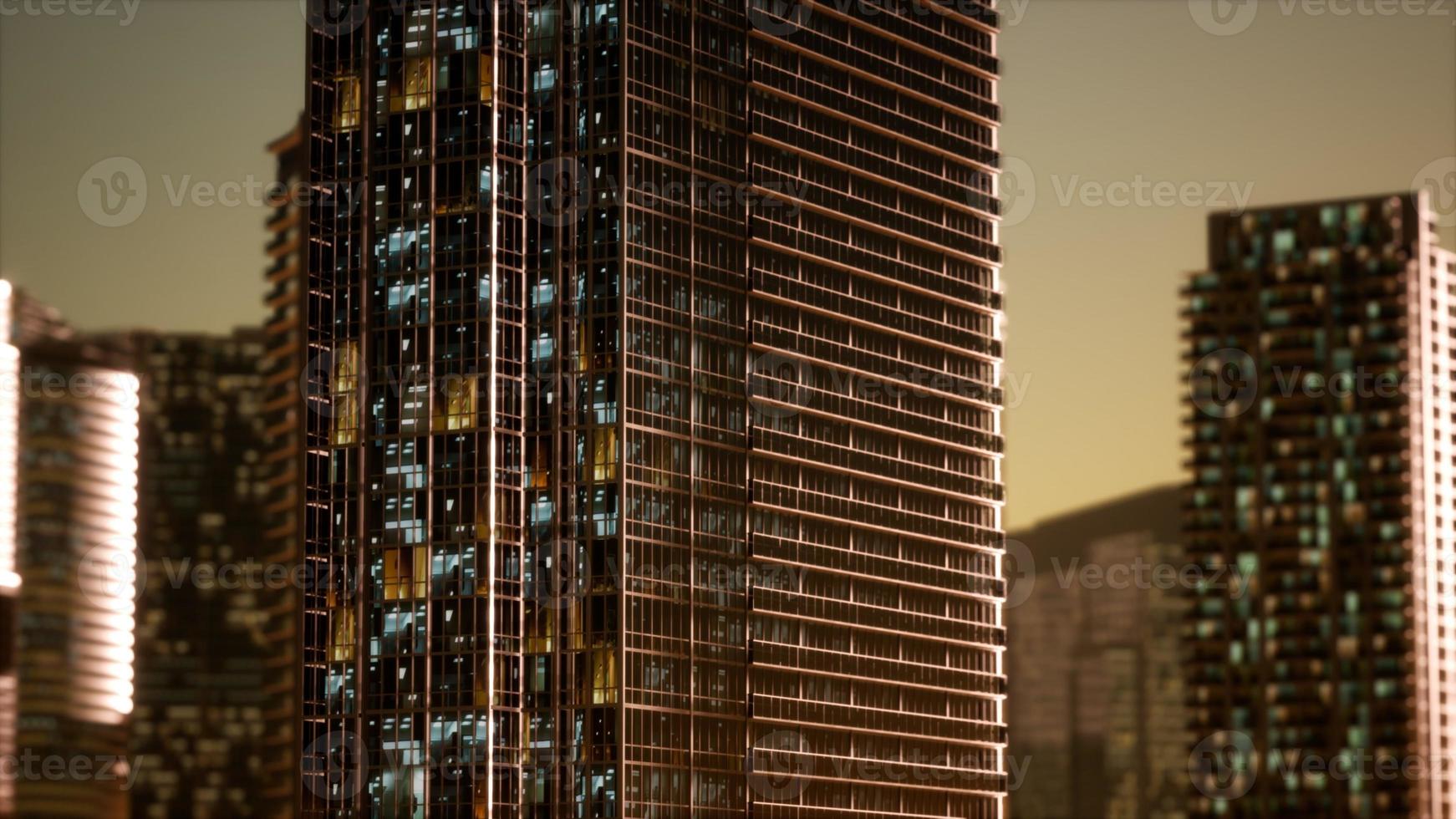 sunset aerial shot of skyscrapers of business centre photo