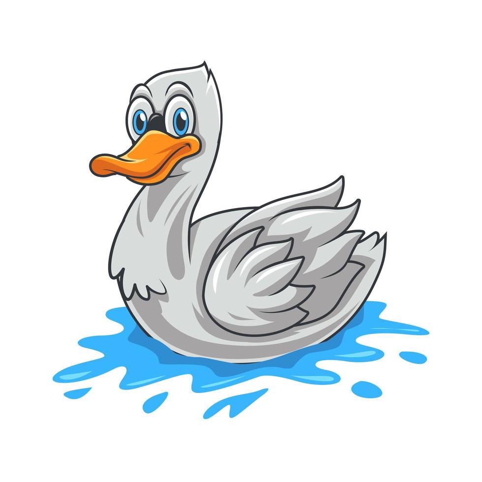 ilustración de dibujos animados de natación de cisne lindo aislado vector