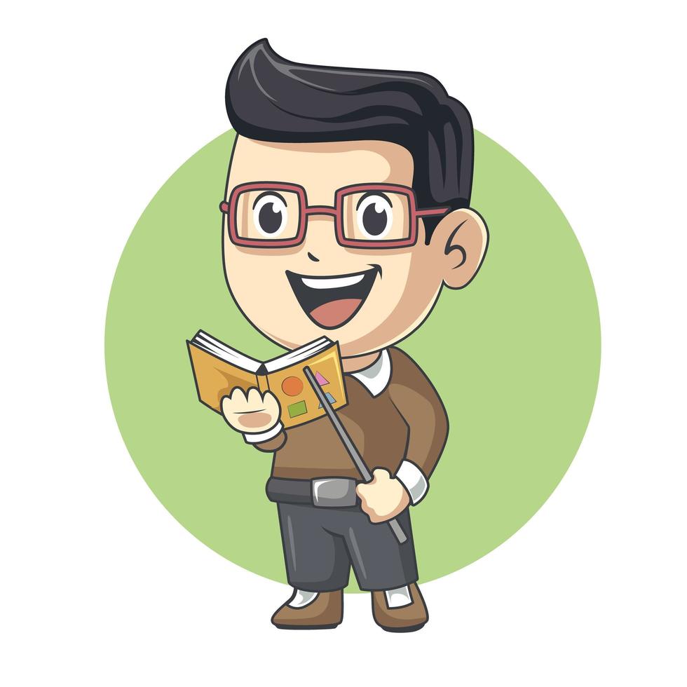 cute male teacher funny cartoon illustration vector