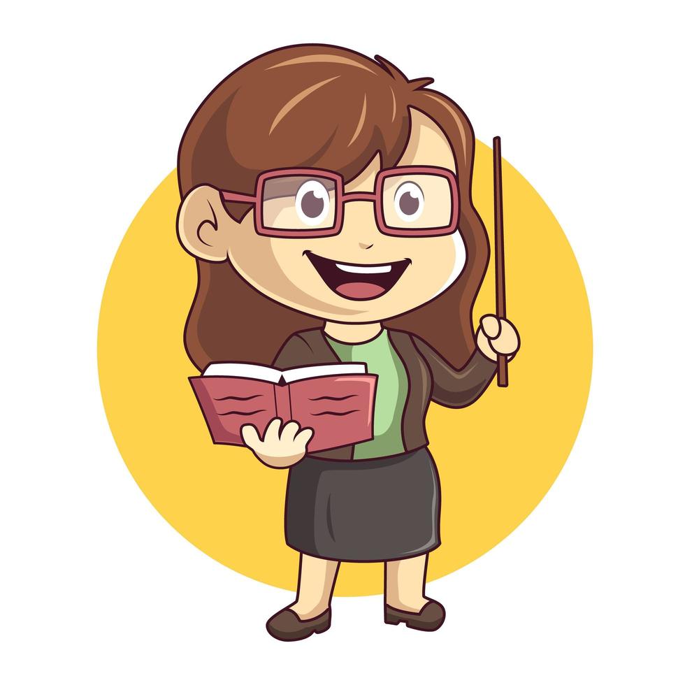 cartoon mascot cute illustration female teacher teaching isolated vector