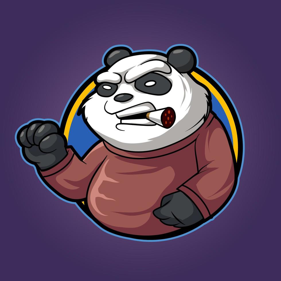 mascot logo panda angry smoking illustration isolated vector